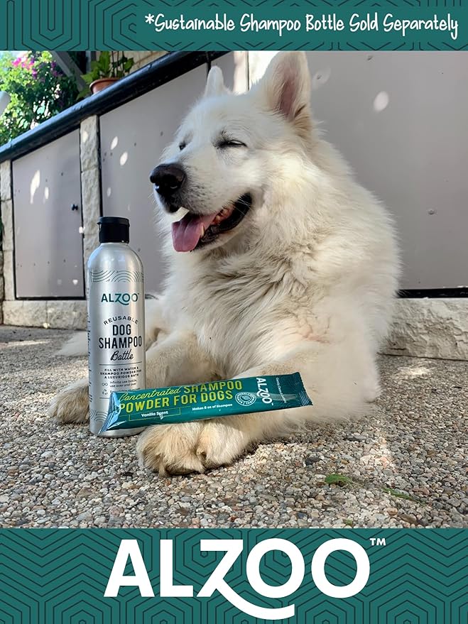 ALZOO Concentrated Shampoo Powder for Dogs, Specially Formulated for Dogs with Sensitive Skin, 100% Plant-Based Active Ingredients, Vanilla Fragrance