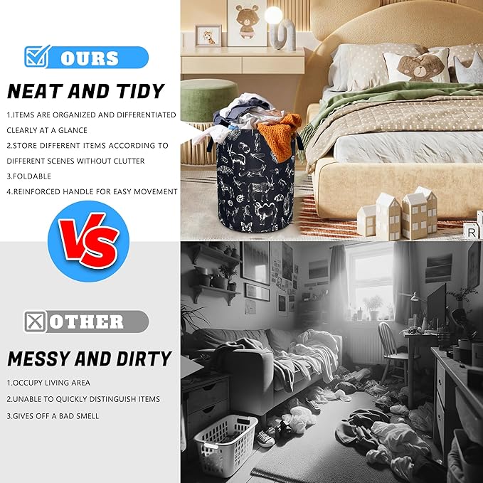 Animal Silhouettes Laundry Basket Oxford Cloth Funny Laundry Hamper With Handle Foldable Portable Clothes Storage Basket 18.9 X 16.5 In Storage Bag For Laundry Room/Bathroom/Bedroom/Dormitories