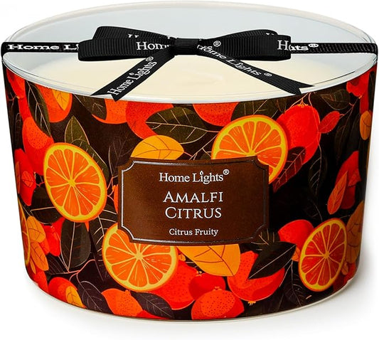 HomeLights 4-Wick Candles for Home Scented - 18oz Soy Wax Blend Candle Long-Lasting Fragrance, Eclectic Mixed Styles Home Decor and Housewarming Gifts, Amalfi Citrus