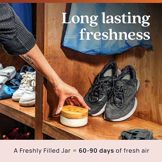 Azuna Air Freshener & Odor Eliminator for Strong Odor | 1 Room Kit Includes (1) Empty Luxe Glass Jar & 8oz Refill with Tea Tree Essential Oil Gel | Sandalwood | Last 60-90 Days