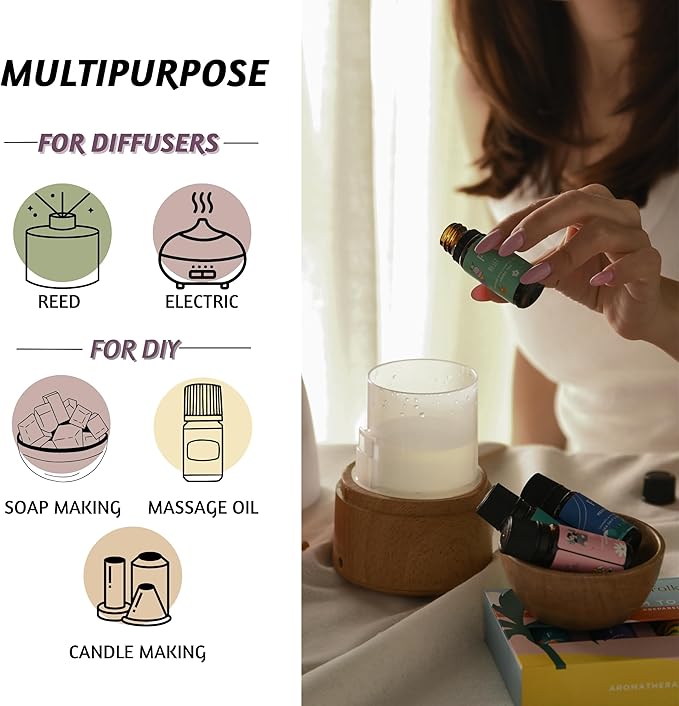 Folkulture Essential Oils for Diffusers | Oil Diffuser Essential Oil Set of 6 Fragrance Oil | Diffusers Oil Scents for Home | Fragrance Oil for Diffusers | Patchouli, Jasmine, Rose