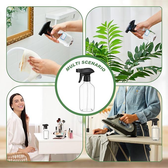 9 Pack 16oz/500ml Plastic Spray Bottle Bulk for Plant Small Spray Bottle Fine Mist Water Sprayer Upgraded Adjustable Nozzle Refillable Empty Containers for Cleaning, Hair, Cooking(Clear)