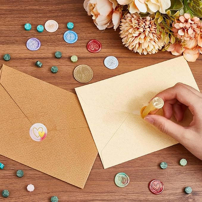 CRASPIRE 2 Side Pattern 15mm Mini Wax Seal Stamp Hearts with Love Signature Vintage Retro Brass Sealing Wax Stamps for Wedding Invitations Embellishment Bottle Decoration Gift Packing Valentines Day