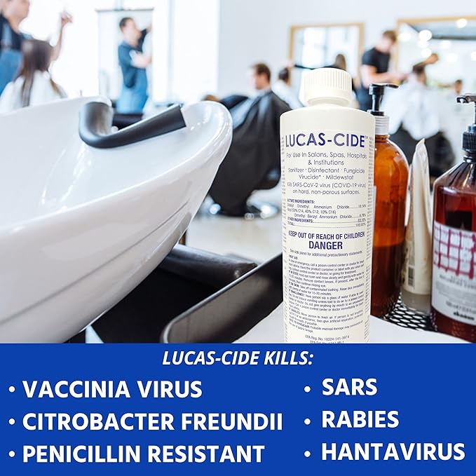 LUCAS-CIDE Salon and Spa Disinfectant Multipurpose Surface Sanitizer, EPA Disinfectant Cleaning Supplies Solution 16 Fl Oz - Blue