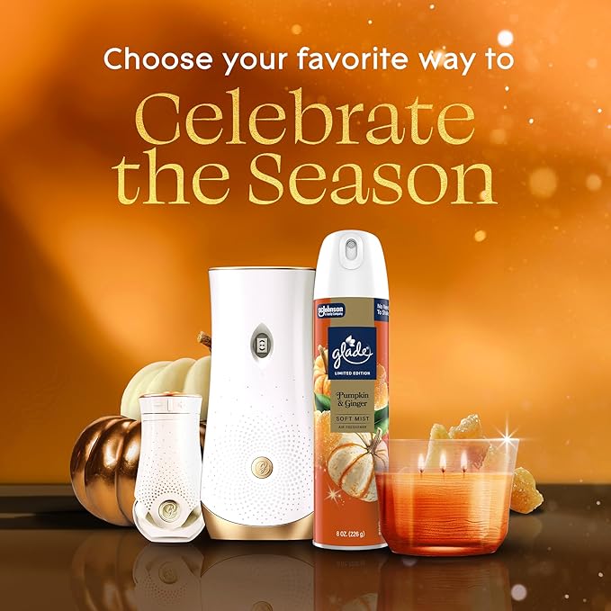 Glade 3-Wick Scented Candle Jar, Pumpkin & Ginger, Air Freshener Infused with Essential Oils, 6.8 Oz, 3 Count
