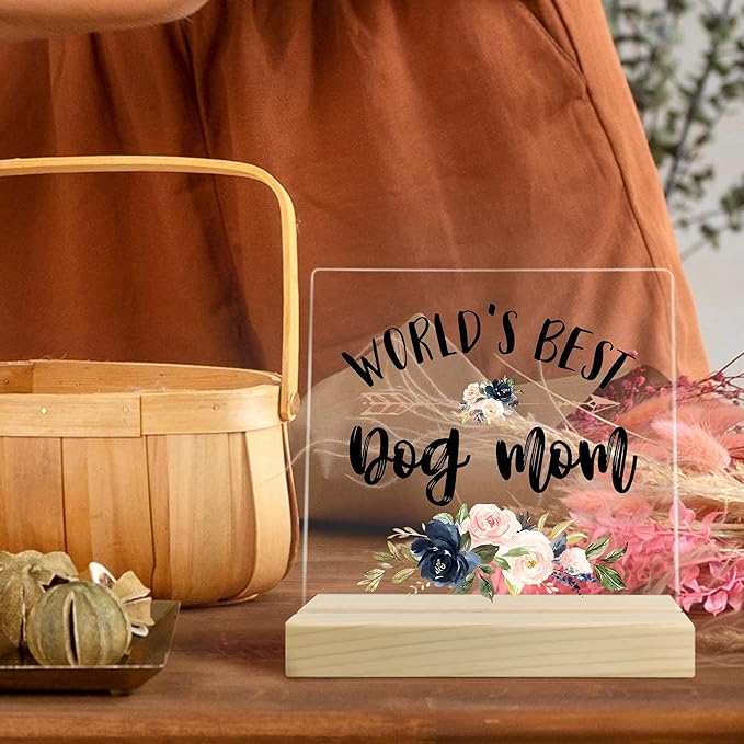 Dog Mom Gifts, Dog Mom Gifts for Women, World's Best Dog Mom Acrylic Plaque, Best Dog Mom Gifts, Dog Owner Gifts Lover Gifts for Women, Gifts for Dog Moms Acrylic Sign Desk Table Shelf Decor