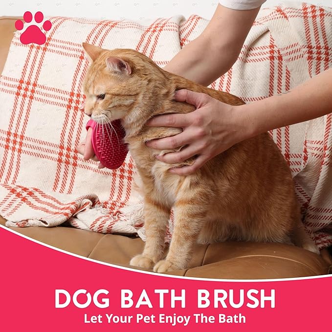 Silicone Dog Bath Brush – Soft Pet Scrubber for Bathing & Grooming – Shampoo Brush for Dogs, Cats & Puppies – Adjustable Strap – Choose from 5 Colors (Pink)