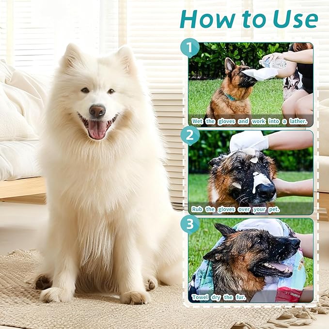 12 PCS Rinse Free Dog Shampoo Mitts, Waterless Dog Shampoo Mitts, Hypoallergenic Pet Bath Wipes Perfect for Dogs, Suitable for Daily Care and Travel