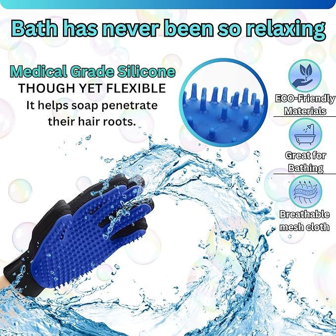 (Right Hand) Pet Hair Remover Glove – Blue, Reusable Grooming Glove for Dogs, Cats & Horses, Gentle Deshedding, Bathing & Massaging, Anti-Shedding Tool for Pet Hair Removal (Right Hand only)