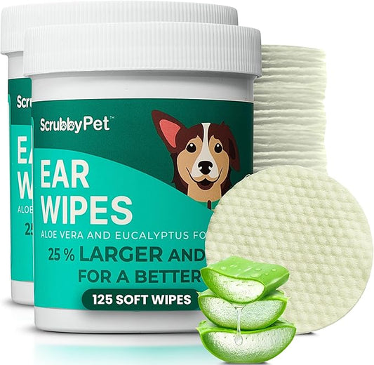 Dog Ear Wipes for Dogs | Extra Thick with Aloe Vera & Eucalyptus | 250 Count | Hypoallergenic Ear Cleaner for Dogs with Pearl Texture for Deeper Clean