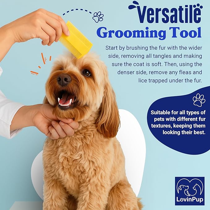 Dog Flea Comb for Grooming, Lice Comb for Dogs, Double Sided Professional Comb Set to Remove Fleas and Lice, Fine Tooth Comb for Large or Small Cats and Dogs