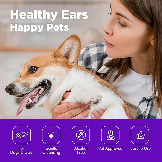 MIOSSZI Dog Ear Cleaner Finger Wipes for Dogs & Cats – Removes Wax & Odor, Helps Soothe Itchy Ears, Pet Ear Cleaning Finger Wipes 50 Count