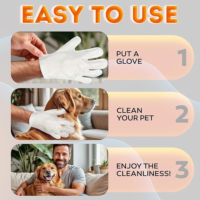 New 2025 Pet Cleaning Glove Wipes for Dogs and Cats – Hypoallergenic Hydrating & Nourishing – Suitable for Eyes, Ears, Paws & Body – Lavender Scent – Ideal for Daily Care & Travel – 18 Count (Lavanda)