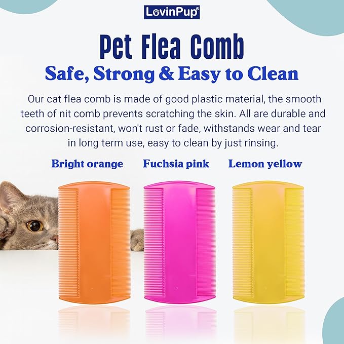 Dog Flea Comb for Grooming, Lice Comb for Dogs, Double Sided Professional Comb Set to Remove Fleas and Lice, Fine Tooth Comb for Large or Small Cats and Dogs