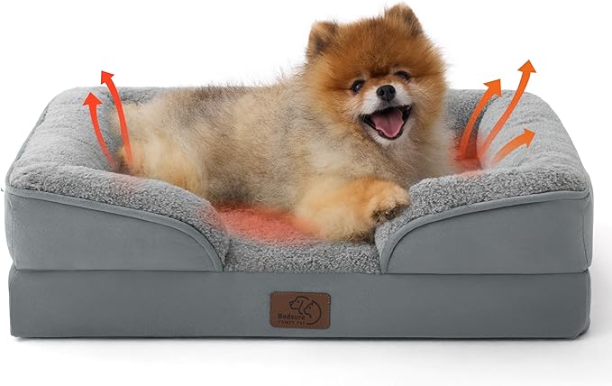 Bedsure Self Warming Orthopedic Dogs Bed for Small Dogs - Washable Small Dog Bed Waterproof, Comfort Pet Couch with Removable Cover, Pets Sofa with Nonskid Bottom, Grey, Non-Electric