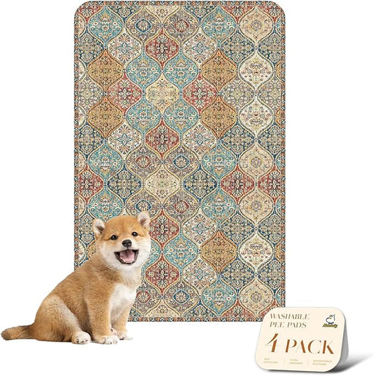 nunubaby 4PACK Washable Pee Pads for Dogs, Stylish, Non-Slip and Leak-Proof Pee Pads. Reusable Potty Pads for Dogs for Crates and Floors.(Cream/Multi, 24" x36")