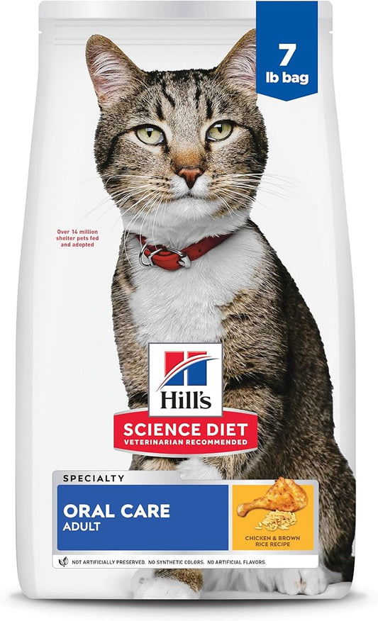 Hill's Science Diet Oral Care, Adult 1-6, Plaque & Tartar Buildup Support, Dry Cat Food, Chicken Recipe, 7 lb Bag