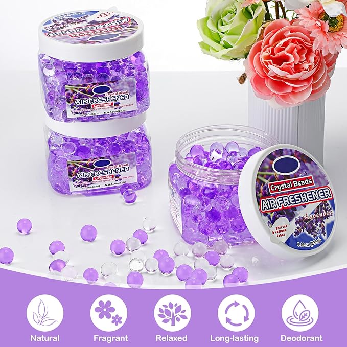 18 Pack Odor Eliminator Gel Beads Bulk 8 Ounce Air Freshener Gel Beads Scent Removing Long Lasting Eliminates Odors for Home, Bathrooms, Cars, Boats, RVs and Pet Areas(Lavender)