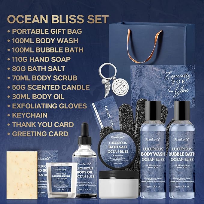 PEARLWORLD 12Pcs Men's Birthday Gift Ideas Ocean-Scented Bath Spa Set - Skin Care Gift Kit for Him, Ideal Men Gifts for Christmas, Self-Care