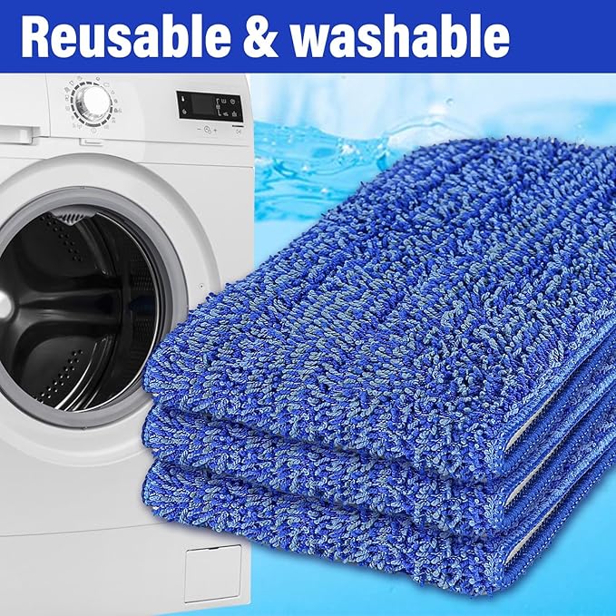 16.5 inch Mop Pads Refills, 3 Pack Microfiber Reusable Replacement Flat Replacements Heads for Wet Dry Floor Cleaning, Blue Cloth