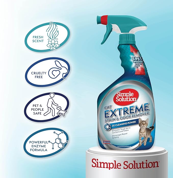 Simple Solution Extreme Pet Stain and Odor Eliminator, Enzyme Dog Urine Odor Neutralizer, Pet Carpet Stain Remover, Strong Pet Spray for Pee Cleaner Spot Treatment, Rug Deodorizer, 32 oz (Pack of 2)