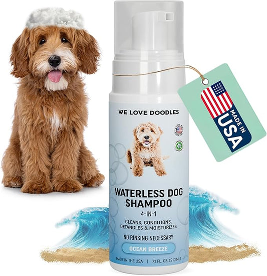 Waterless Dog Shampoo - Over 200+ Sprays Per Bottle - Cleans & Moisturizes Coat, No Rinse Dog Shampoo, Safe Foam Formula & Pet-Friendly Dog Deodorizing Spray, 7.1 oz (Ocean Breeze) [We Love Doodles]
