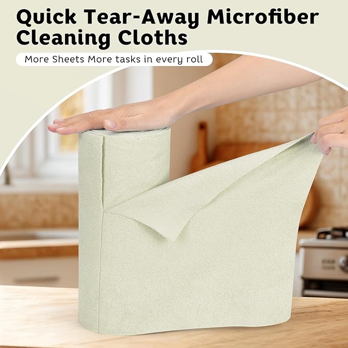 Matthew Microfiber Cleaning Cloth Roll 72Pack (12" x 12") Reusable Paper Towels&Washable Tear Away Towels,Ultra Water Absorbent Lint&Streak Free Cleaning Rags for Glass,Dishwash,Bathroom,Cars-Beige