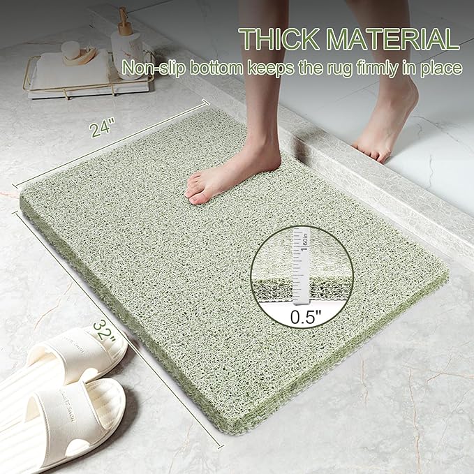 Joyhalo Shower Mats for Showers Anti Slip for Elderly, 32'' x 24'' Non Slip Bath Mat for Inside Shower, Bath Tub Mats for Bathroom Non Slip for Shower, PVC Loofah Bathroom Mats, Mint Green