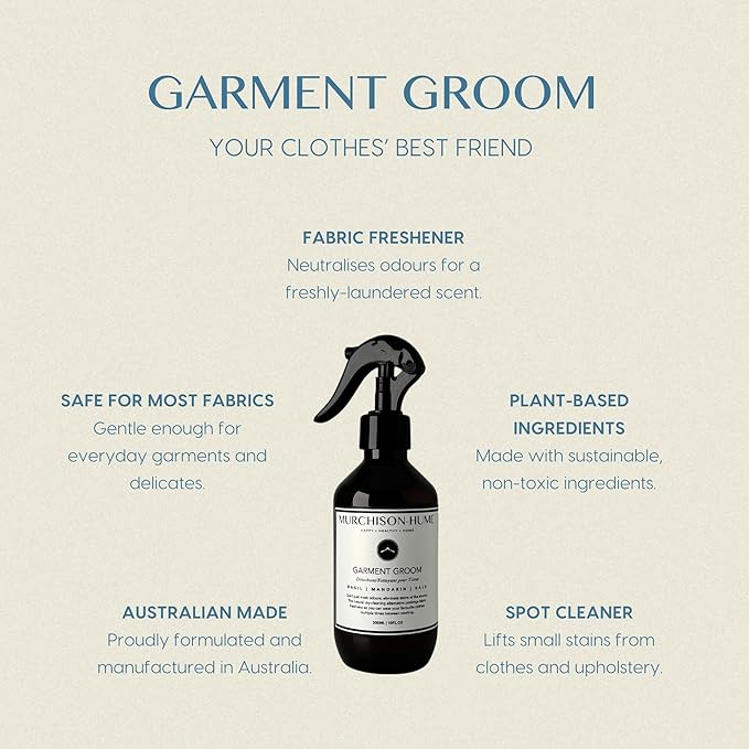 Murchison-Hume Garment Groom Fabric Freshener, Air Freshener, Odor Fighter, Laundry Treatment and Stain Remover, Basil Mandarin Kale