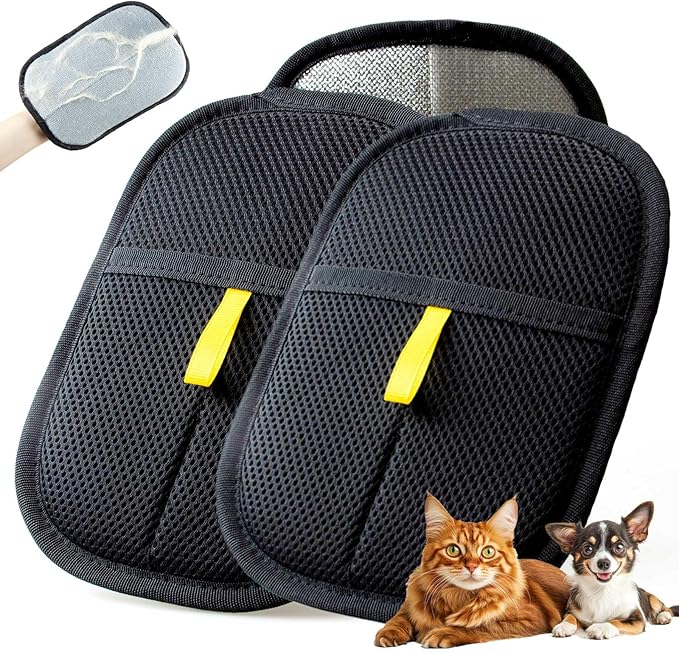 Newly Upgraded Pet Hair Removal Glove - Thickened Electrostatic Cat Dog Hair Remover Glove, Reusable for Couch, Carpet, and Car Seat (Black, 2 Pack)