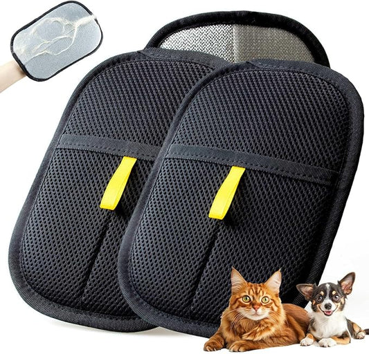 Newly Upgraded Pet Hair Removal Glove - Thickened Electrostatic Cat Dog Hair Remover Glove, Reusable for Couch, Carpet, and Car Seat (Black, 2 Pack)