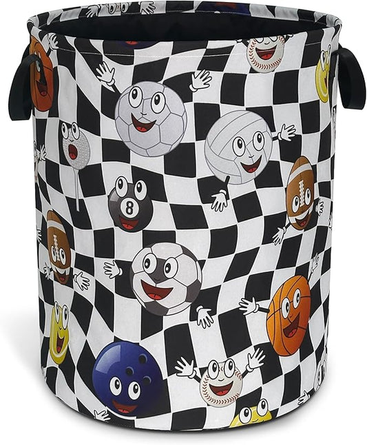 Ball Laundry Basket Oxford Cloth Funny Various Types Of Balls Laundry Hamper With Handle Foldable Portable Clothes Storage Basket 18.9 X 16.5 Storage Bag For Laundry Room/Bathroom/Bedroom/Dormitories