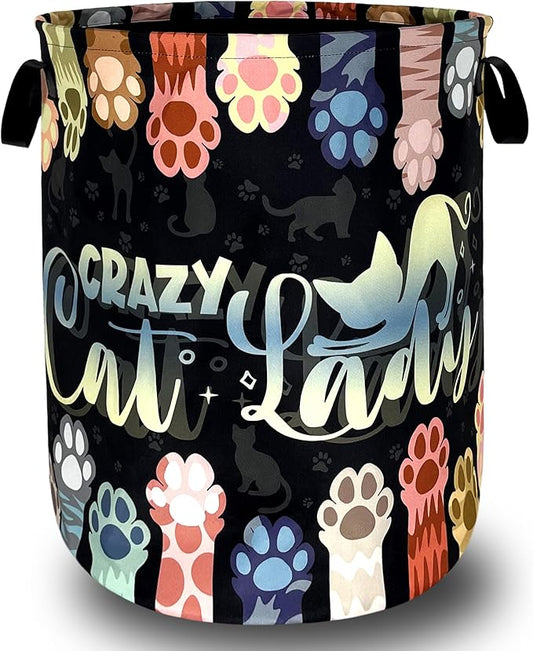 Watercolor Cat Paw Laundry Basket Foldable Funny Animal Cats Laundry Hamper With Handle Oxford Cloth Portable Clothes Storage Organizer Basket 18.9"x16.5"Laundry Bag For Laundry Room/Bedroom/Bathroom