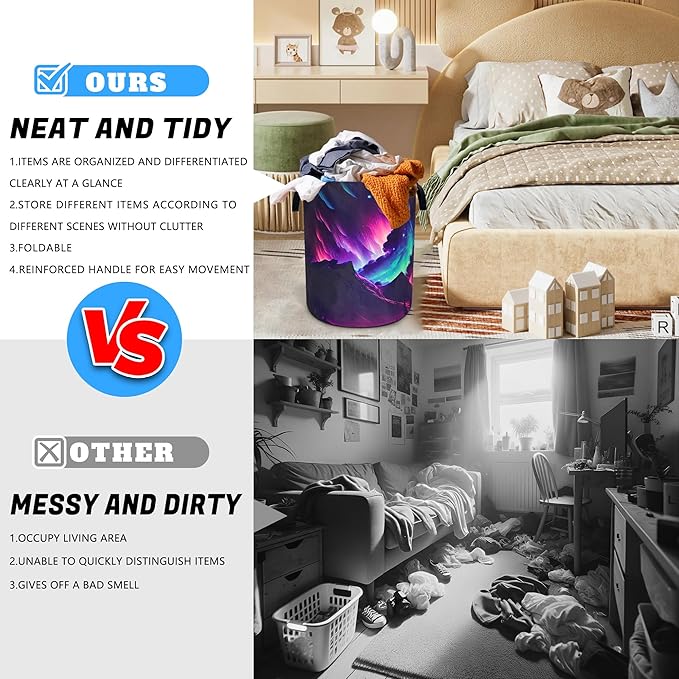 Beautiful Aurora Mountain Laundry Basket Oxford Cloth Laundry Hamper With Handle Foldable Portable Clothes Storage Basket 18.9 X 16.5 In Storage Bag For Laundry Room/Bathroom/Bedroom/Dormitories