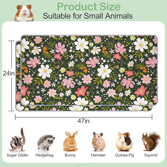 2 Pack Guinea Pig Bedding, Washable Guinea Pig Cage Liner Reusable Guinea Pig Mat Waterproof Guinea Pig Bedding for Cage, Super Absorbant Guinea Pig Pee Pads for Small Animals Hamster Rabbit Squirrel