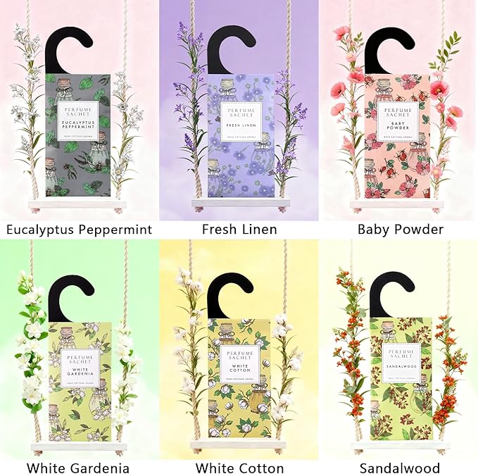 ROSE COTTAGE Large 12 Packs Baby Powder Hanging Closet Air Freshener Scented Sachets Long Lasting Smell Goods