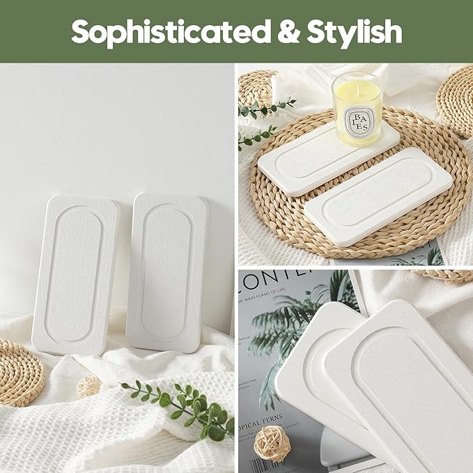 2Pack Water Absorbing Stone Tray for Sink, Diatomite Drying Coasters for Kitchen & Bathroom Counter, Kitchen Soap Dish Makeup Caddy, Dispenser Sponge Holder Space Organizer, White - 8"x 3.8"