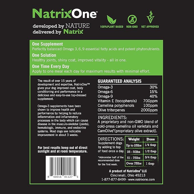 100% Pure Camelina Oil for Dogs, 8 oz - Dog Skin and Coat Supplement All-Natural Supplements, Support Hearts, Joints, Coats, Skin and Anti-inflammatory, Protective Care - Omega 3 by NatrixOne