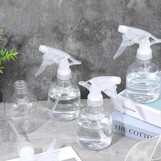 12 Pcs 8 oz Empty Plastic Spray Bottle with Trigger Sprayers Pet Adjustable Head from Fine to Stream Refillable for Hair, Plants, Cooking, Pets, Bath, Beauty, Cleaning, No Leakage (Clear)