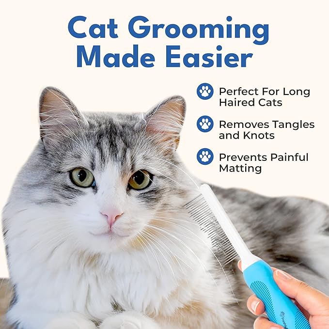 Grooming Comb for Long & Curly Hair in Dogs & Cats - Top Pet Detangler Brush - Removes & Prevents Matted Fur - Perfect for Goldendoodle, Poodle Mixes, and Cat Undercoat