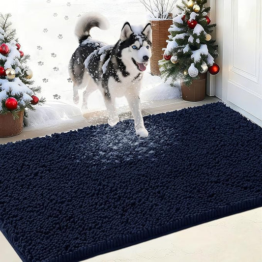 IM HOME Chenille Absorbent Outdoor Doormat 30" x 20", Washable Muddy Door Mats for Dog Non Slip Indoor Doormat Dog Mat for Muddy Paw Front Inside Doormats for Entryway Navy Blue