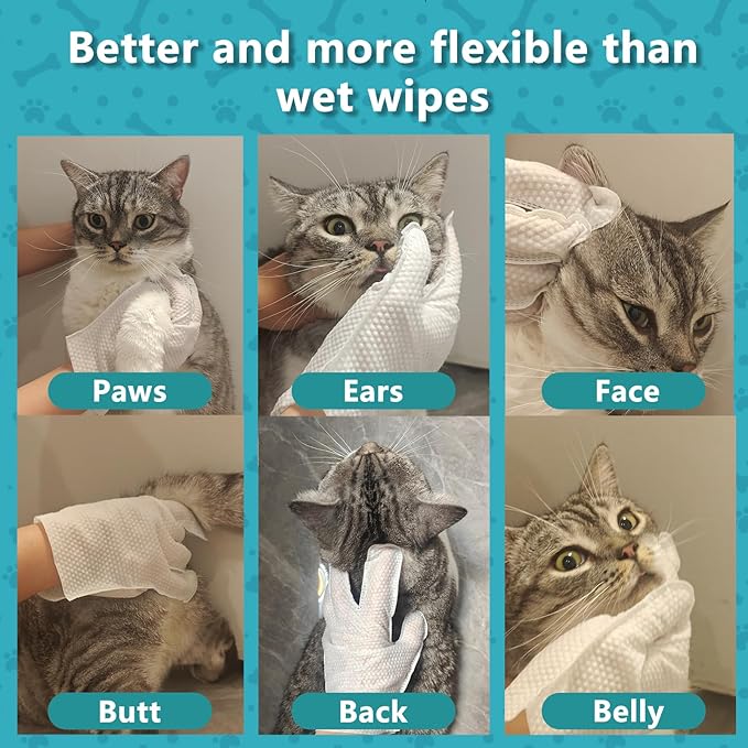 24PCS Unscented Extra Thick Pet Glove Wipes for Dogs & Cats, Dog Cat Washing Cleaning Gloves, Dog Grooming Bath Gloves for Daily Care and Traveling, Rinse Free