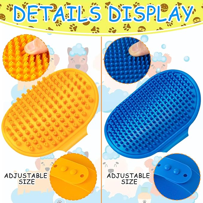 Ponpon 3PCS Dog Bath Brush with 4Pcs Toothbrush, Scrubber and Shampoo Brush with Adjustable Ring Handle, Shower Brush for Long and Short Hair