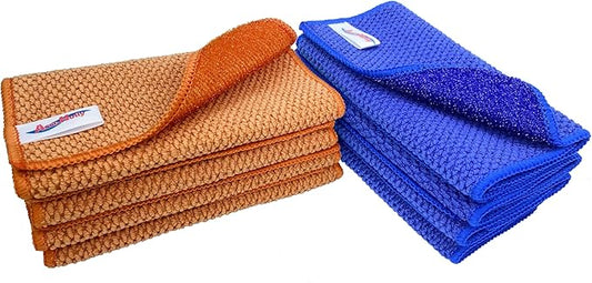 16 Pack Microfiber Scrub Dish Cleaning Cloth, Non-Scratch, Reusable & Durable for Pan Pot Dish Cooktop Stovetop Counter Kitchen Household, Machine Washable, 6 x 6 Inch, Orange & Blue Assorted