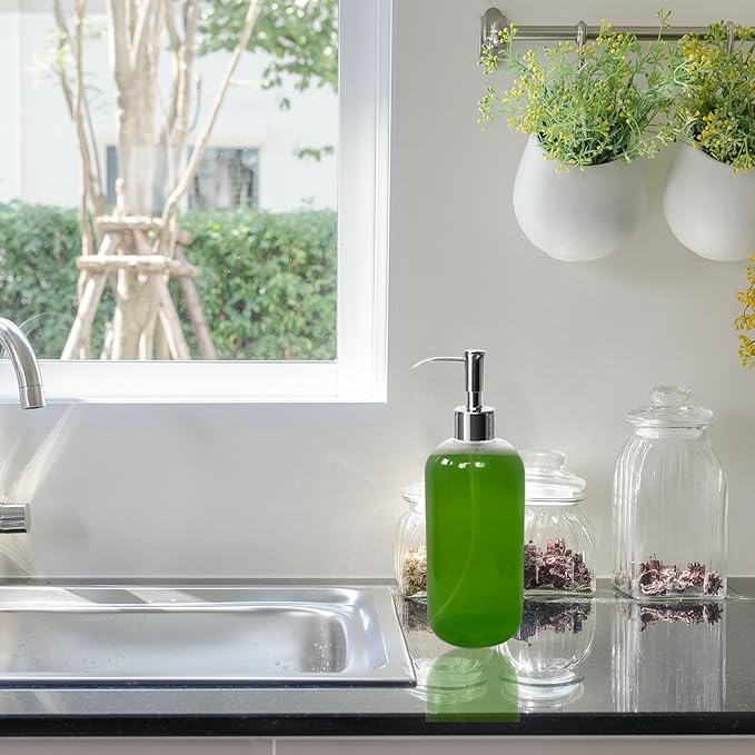 Clear Plastic Soap Dispenser Pump Bottles – 3 Pack, 16 Oz – Refillable Hand Soap Dispensers for Bathroom or Kitchen, BPA-Free Boston Round Pump Bottles for Liquid Soap, Dish Soap, Lotion