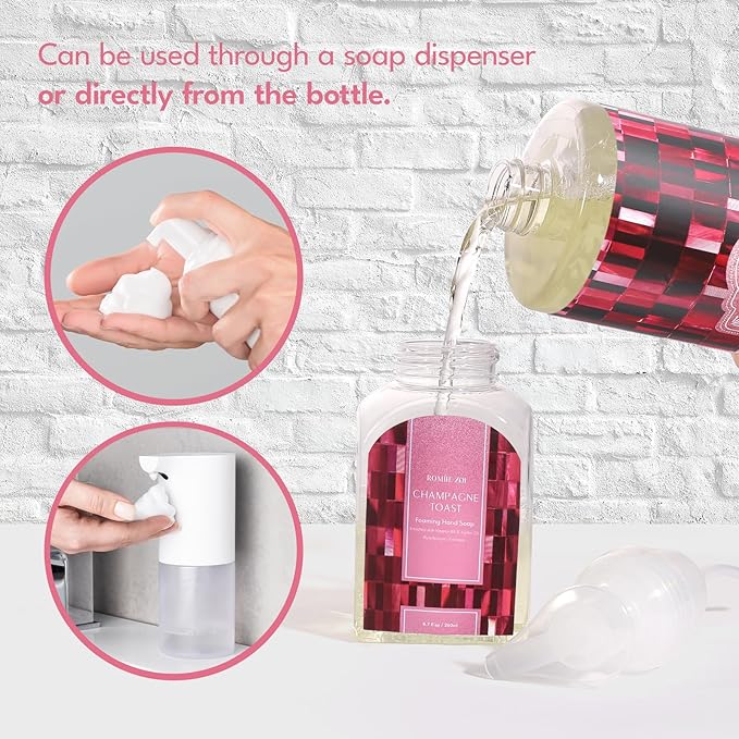 ROMIIE ZOI Foaming Hand Soap Refill Gift Set – Champagne Scent – 3 Pack (1000ML Each) with Dispenser – Gentle & Moisturizing Cruetly Free Formula – Bulk Refill Bottles for Bathroom & Kitchen Use