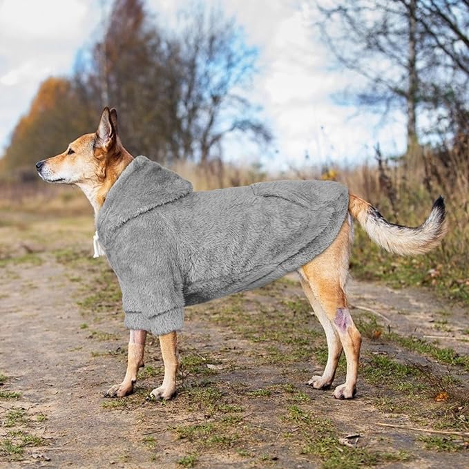 3XL Dog Sweaters for Large Dogs,Dog Hoodie,Warm Fuzzy Fleece Sweatshirt with Hood & Pocket,Leash Hole,Cozy Cold Weather Pet Clothes Sweater Hoodie for Large Dogs(Grey,3XL)