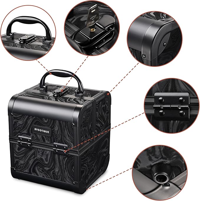 BYOOTIQUE Cosmetology Makeup Train Case 2-Tier Trays Portable Cosmetic Hairstylist Traveling Bag Storage Organizer Lockable Tattoo Box with Mirror for Artist Nail Tech,CoyoteButtes Shadows