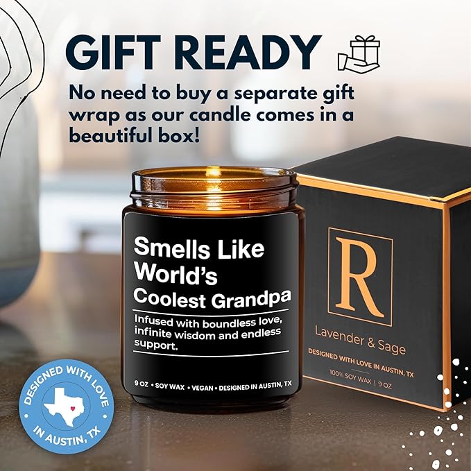 World's Coolest Grandpa Candle, Unique Thoughtful Gifts for Grandpa from Grandson & Granddaughter, Best Gift for Grandfather, Ideal for Father's Day, Birthday, Christmas, Special Occasions, Gift Ready