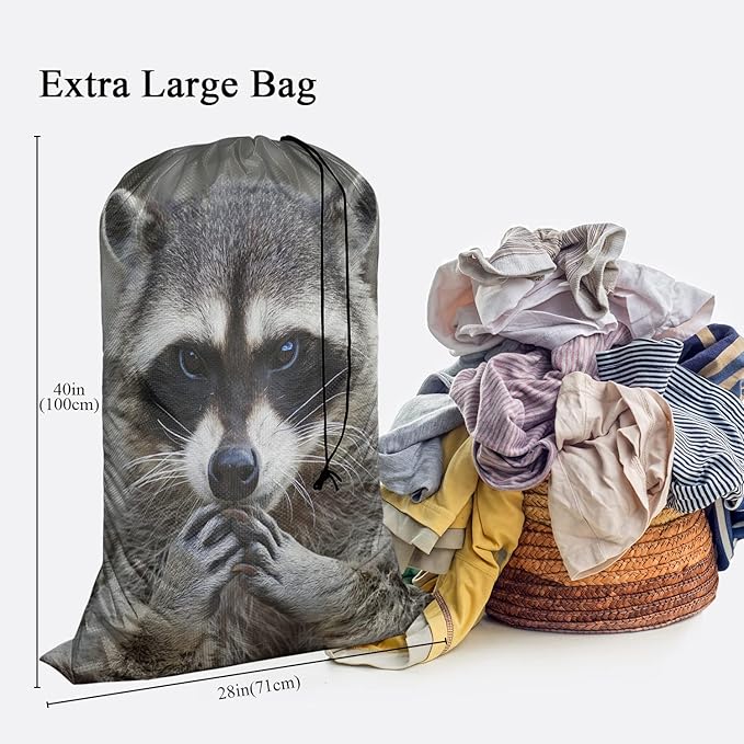 Swono Lovely Raccoon Extra Large Huge Heavy Duty Laundry Storage Bag with Drawstring, Wild Animal Lick Hands Laundry Bag, Machine Washable, 28x40 Inch Oxford Cloth
